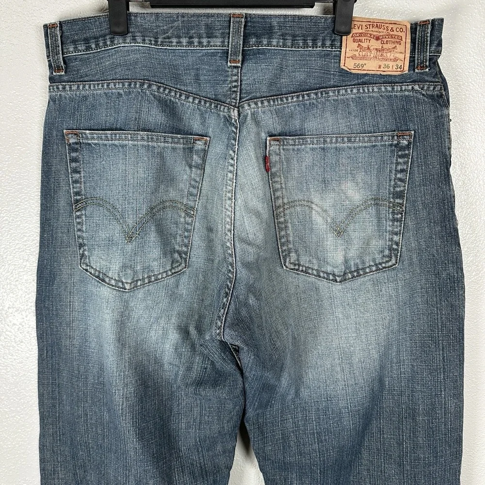 Levis 569 Loose Straight Jeans Mens 36x34 Blue Medium Wash Denim Baggy Y2K 2000s
